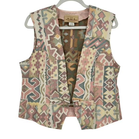 Vintage Jackets & Blazers - Vintage New Frontier Womens XL Vest Coquette Cowgirl Western  Cream Pink Boho